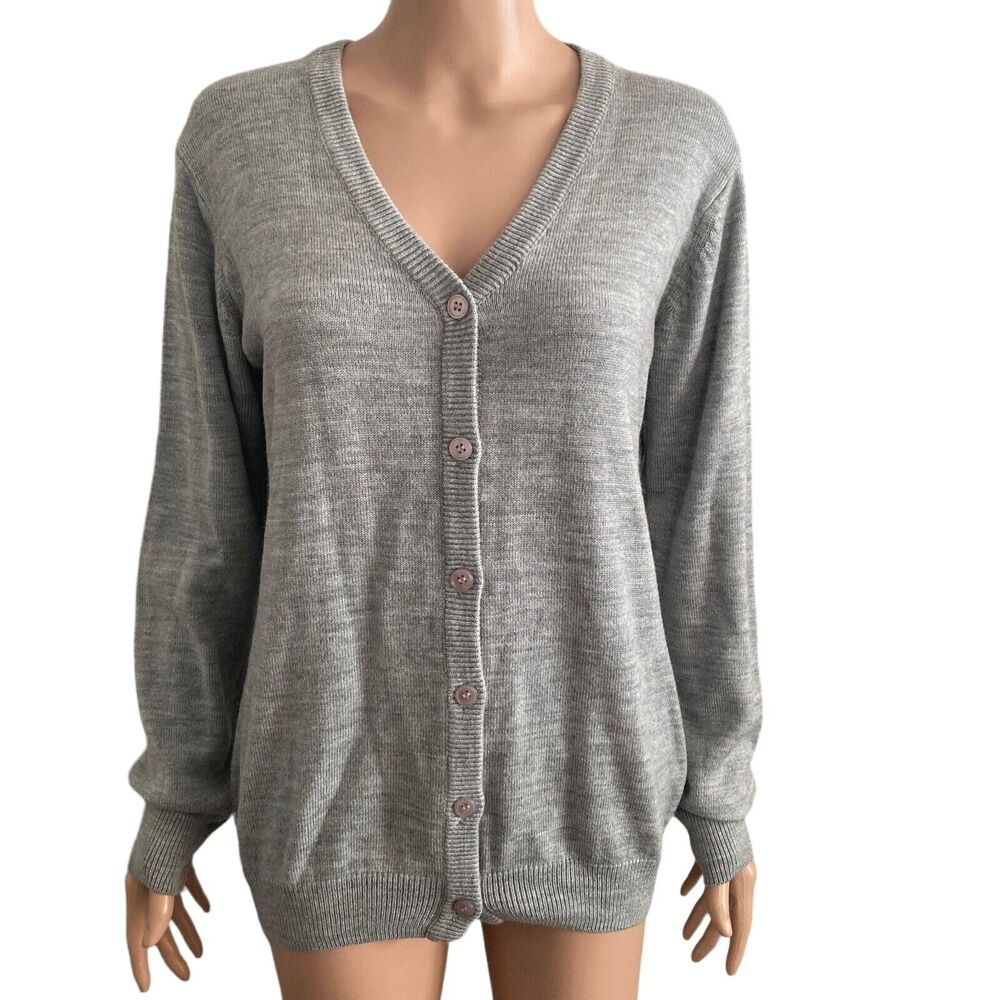 Vintage Harriton Cardigan Sweater Mens Medium V-Neck Gray